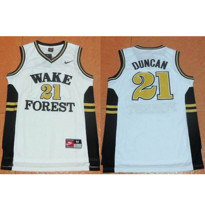 Wake Forest Demon Deacons #21 Tim Duncan White Basketball Stitched NCAA Jersey