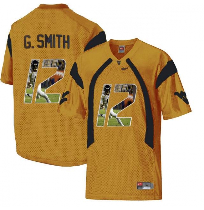 West Virginia Mountaineers #12 Geno Smith Gold With Portrait Print College Football Jersey