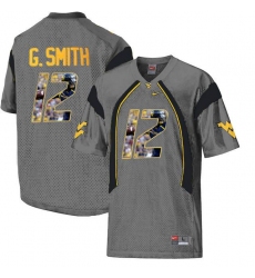 West Virginia Mountaineers #12 Geno Smith Gray With Portrait Print College Football Jersey