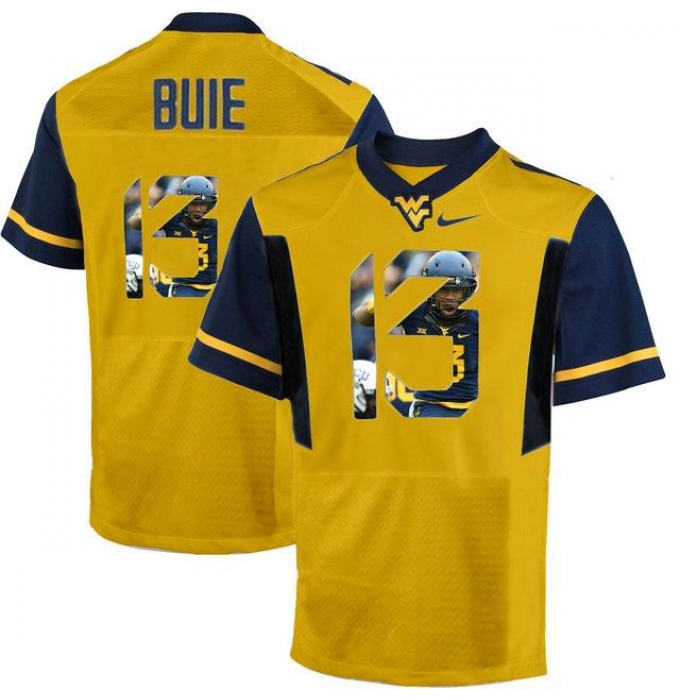 West Virginia Mountaineers #13 Andrew Buie Gold With Portrait Print College Football Jersey