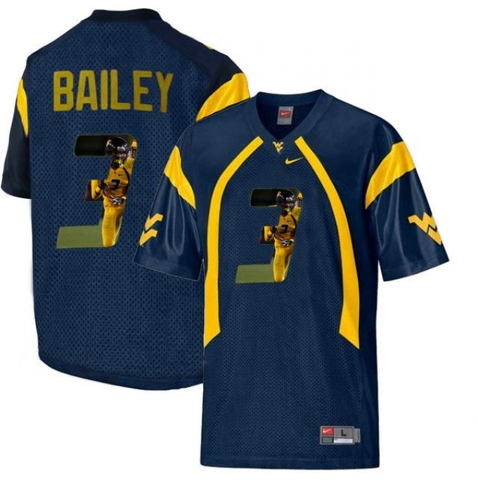 West Virginia Mountaineers #3 Stedman Bailey Navy With Portrait Print College Football Jersey