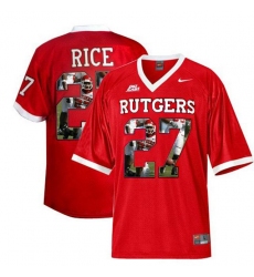 Rutgers Scarlet Knights #27 Ray Rice Big East Patch Red With Portrait Print College Football Jersey
