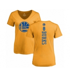 Basketball Women's Golden State Warriors #8 Alec Burks Gold One Color Backer Slim-Fit V-Neck T-Shirt