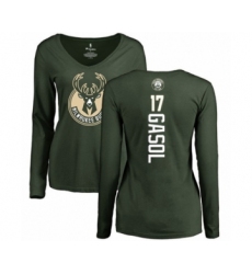 Basketball Women's Milwaukee Bucks #17 Pau Gasol Green Backer Long Sleeve T-Shirt