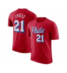 Men's Philadelphia 76ers #21 Joel Embiid Red 2022-23 Statement Edition Name & Number T-Shirt