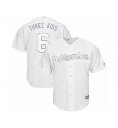 Men's Milwaukee Brewers #6 Lorenzo Cain  Three Kid$  Authentic White 2019 Players Weekend Baseball Jersey