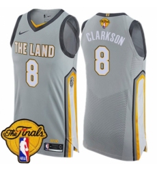 Men's Nike Cleveland Cavaliers #8 Jordan Clarkson Authentic Gray 2018 NBA Finals Bound NBA Jersey - City Edition