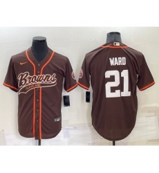 Men's Cleveland Browns #21 Denzel Ward Brown Stitched Cool Base Nike Baseball Jersey