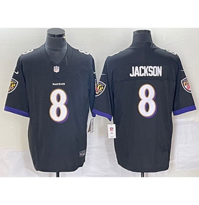 Men's Nike Baltimore Ravens #8 Lamar Jackson Purple 2023 F.U.S.E Coloe Rush Jersey