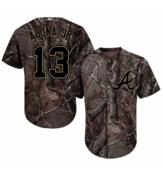 Youth Majestic Atlanta Braves #13 Ronald Acuna Jr. Authentic Camo Realtree Collection Flex Base MLB Jersey
