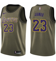 Youth Nike Los Angeles Lakers #23 LeBron James Swingman Green Salute to Service NBA Jersey