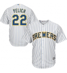 Men's Milwaukee Brewers #22 Christian Yelich White(Blue Strip) New Cool Base Stitched MLB Jersey