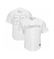 Men's Milwaukee Brewers #22 Christian Yelich  Yeli  Authentic White 2019 Players Weekend Baseball Jersey