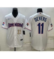 Mens Dominican Republic Baseball #11 Rafael Devers Number 2023 White World Baseball Classic Stitched Jersey