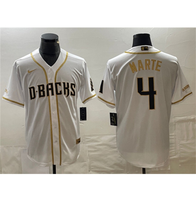 Men's Arizona Diamondbacks #4 Ketel Marte White Gold Cool Base Stitched Baseball Jersey
