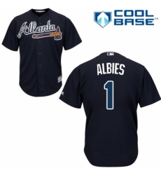 Youth Majestic Atlanta Braves #1 Ozzie Albies Replica Blue Alternate Road Cool Base MLB Jersey