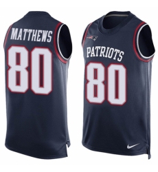 Men's Nike New England Patriots #80 Jordan Matthews Limited Navy Blue Player Name & Number Tank Top NFL Jersey