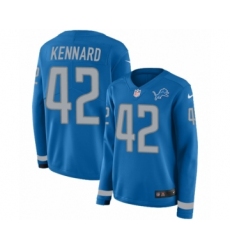 Women's Nike Detroit Lions #42 Devon Kennard Limited Blue Therma Long Sleeve NFL Jersey