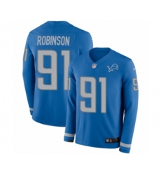 Youth Nike Detroit Lions #91 A'Shawn Robinson Limited Blue Therma Long Sleeve NFL Jersey