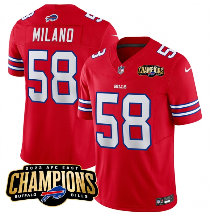 Men's Buffalo Bills #58 Matt Milano Red 2023 F.U.S.E. AFC East Champions Football Stitched Jersey