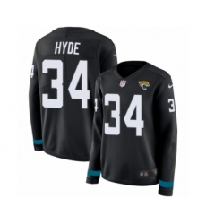 Women's Nike Jacksonville Jaguars #34 Carlos Hyde Limited Black Therma Long Sleeve NFL Jersey