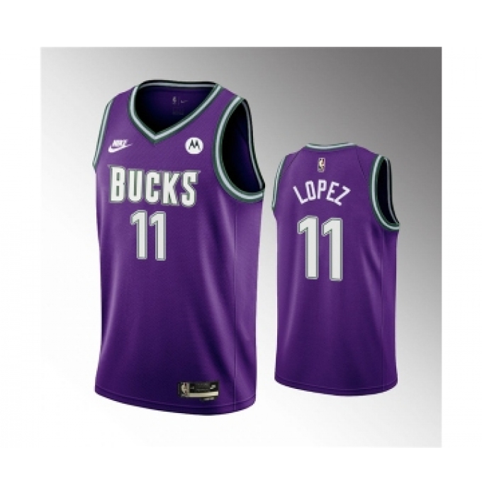 Men's Milwaukee Bucks #11 Brook Lopez 2022-23 Purple Classic Edition Swingman Stitched Basketball Jersey