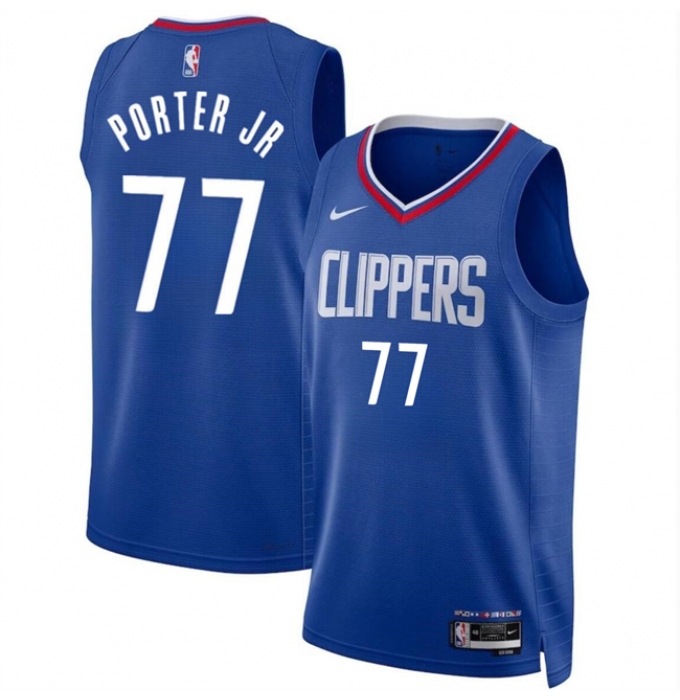 Men's Los Angeles Clippers #77 Kevin Porter Jr Blue Icon Edition Stitched Jersey