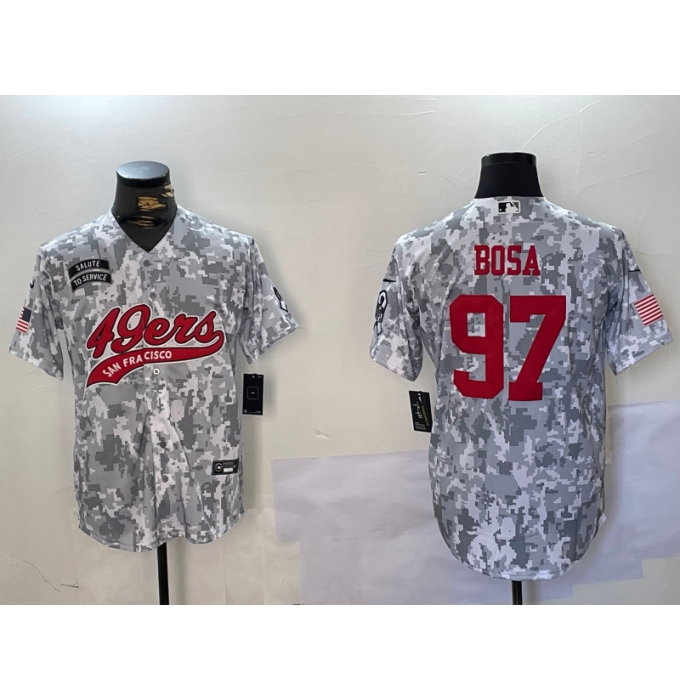 Men's San Francisco 49ers #97 Nick Bosa Arctic Camo 2024 Salute to Service Stitched Baseball Jersey