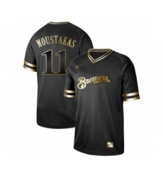 Men's Milwaukee Brewers #11 Mike Moustakas Authentic Black Gold Fashion Baseball Jersey