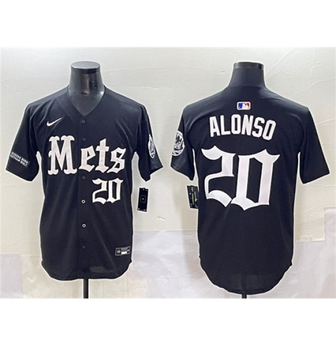 Men's New York Mets #20 Pete Alonso Black 'Gotham Gothic Edition' Vapor Premier Limited Stitched Baseball Jersey