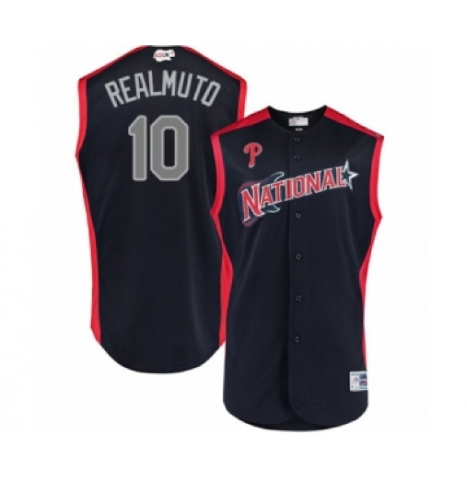 Men's Philadelphia Phillies #10 J. T. Realmuto Authentic Navy Blue National League 2019 Baseball All-Star Jersey