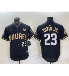 Men's San Diego Padres #23 Fernando Tatis Jr Black Gold With Cool Base Stitched Baseball Jersey