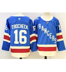 Men's New York Rangers #16 Vincent Trocheck Blue 2025 Stitched Hockey Jersey