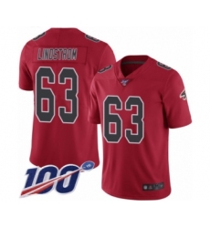 Men's Atlanta Falcons #63 Chris Lindstrom Limited Red Rush Vapor Untouchable 100th Season Football Jersey