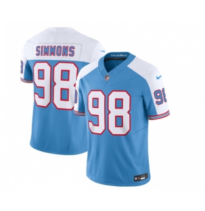 Men's Nike Tennessee Titans #98 Jeffery Simmons Blue White 2023 F.U.S.E. Vapor Limited Throwback Football Stitched Jersey