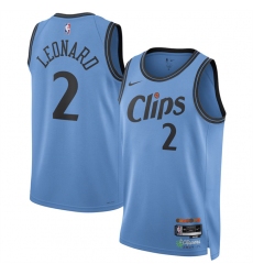 Men's Los Angeles Clippers #2 Kawhi Leonard Light Blue 2024-25 CityEdition Stitched Jersey