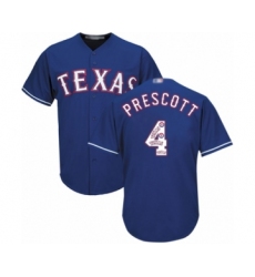 Men's Texas Rangers #4 Dak Prescott Authentic Royal Blue Team Logo Fashion Cool Base Baseball Jersey