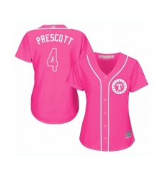 Women's Texas Rangers #4 Dak Prescott Authentic Pink Fashion Cool Base Baseball Jersey