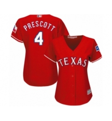 Women's Texas Rangers #4 Dak Prescott Authentic Red Alternate Cool Base Baseball Jersey