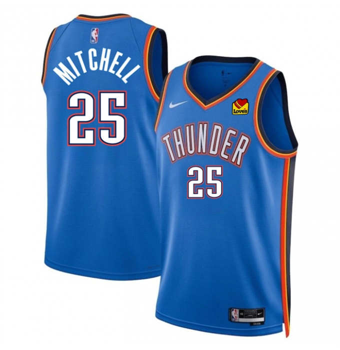 Men's Oklahoma City Thunder #25 Ajay Mitchell Blue 2024 Draft Icon Edition Stitched Basketball Jersey