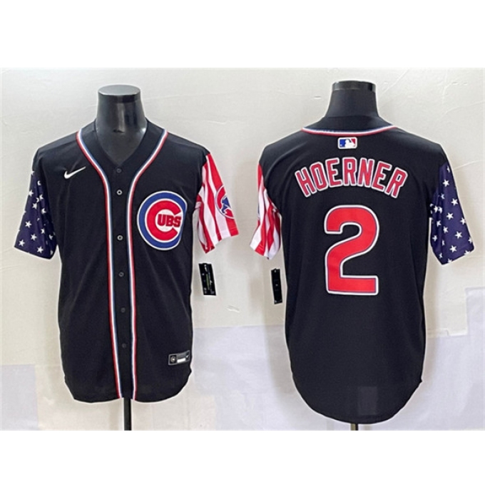 Men's Chicago Cubs #2 Nico Hoerner Black 2025 Independence Day Vapor Premier Limited Stitched Baseball Jersey