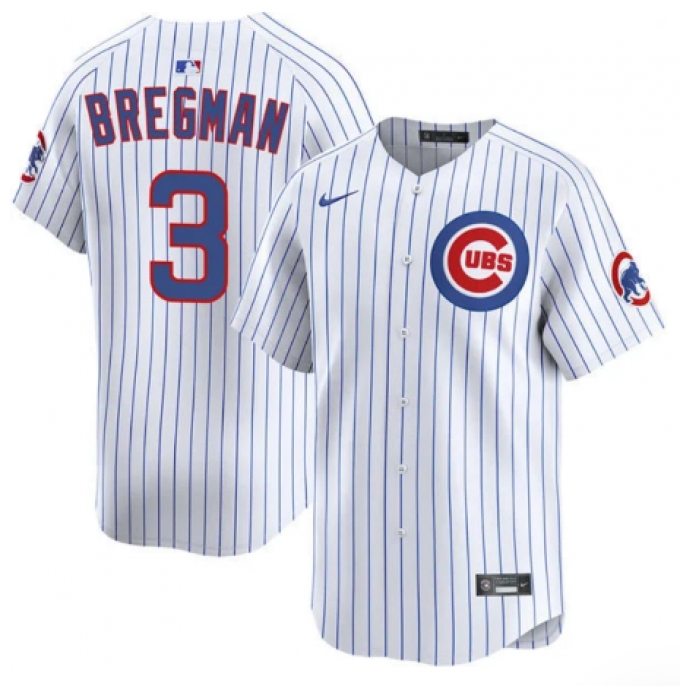 Men's Chicago Cubs #3 Alex Bregman White 2026 Home Limited Stitched Baseball Jersey