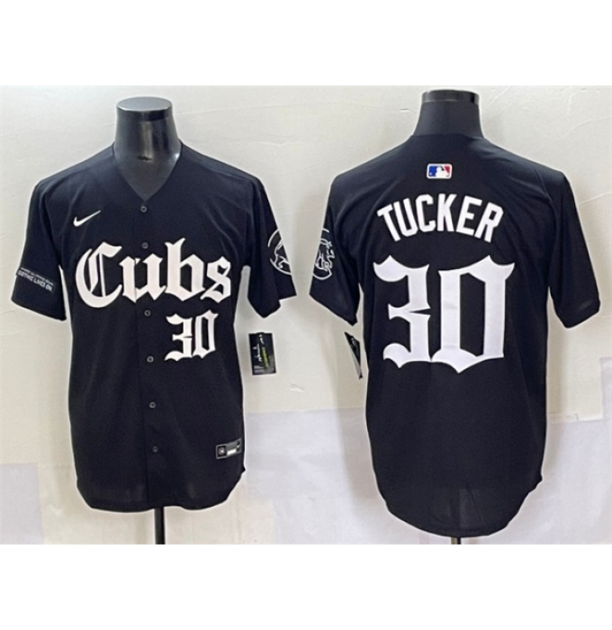 Men's Chicago Cubs #30 Kyle Tucker Black 'Gothic North Side Edition' Vapor Premier Limited Stitched Baseball Jersey
