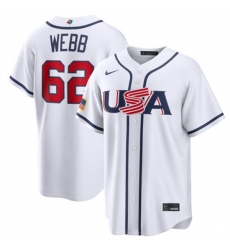 Men's USA Baseball #62 Logan Webb White 2026 World Baseball Classic Home Stadium Stitched Jersey