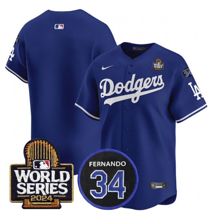 Men's Los Angeles Dodgers Blank Royal 2024 World Series With Fernando Memorial Limited Stitched Baseball Jersey