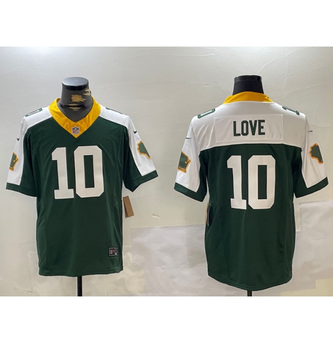 Men's Green Bay Packers #10 Jordan Love Green White 2023 FUSE Home Vapor Limited Stitched Jersey