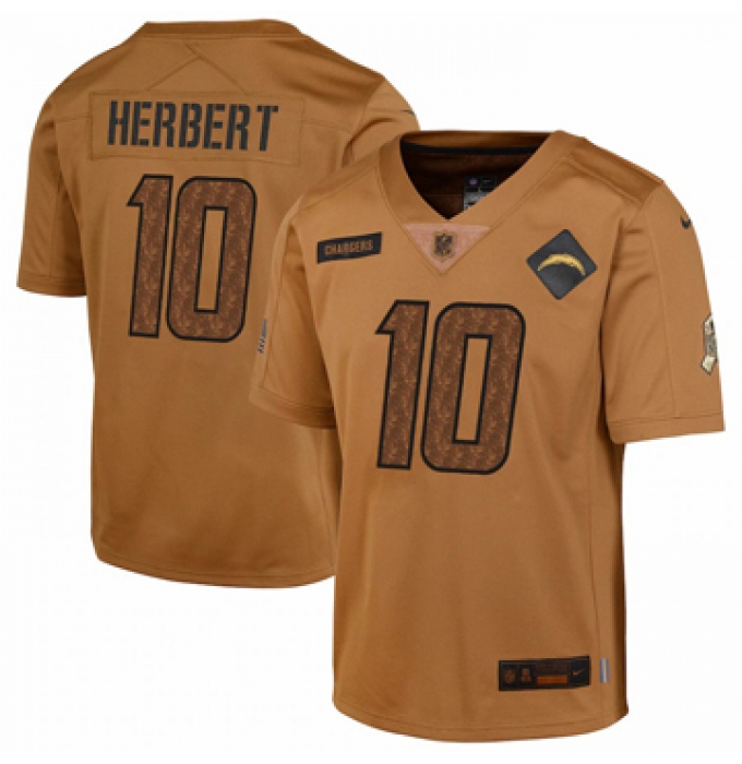 Youth Los Angeles Chargers #10 Justin Herbert Nike Brown 2023 Salute To Service Limited Jersey