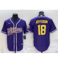 Men's Minnesota Vikings #18 Justin Jefferson Purple Yellow With Patch Cool Base Stitched Baseball Jersey