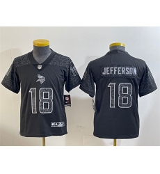 Youth Minnesota Vikings #18 Justin Jefferson Black Reflective Limited Stitched Football Jersey