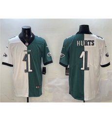 Men's Philadelphia Eagles #1 Jalen Hurts White & Green Split Vapor Untouchable Limited Football Stitched Jersey